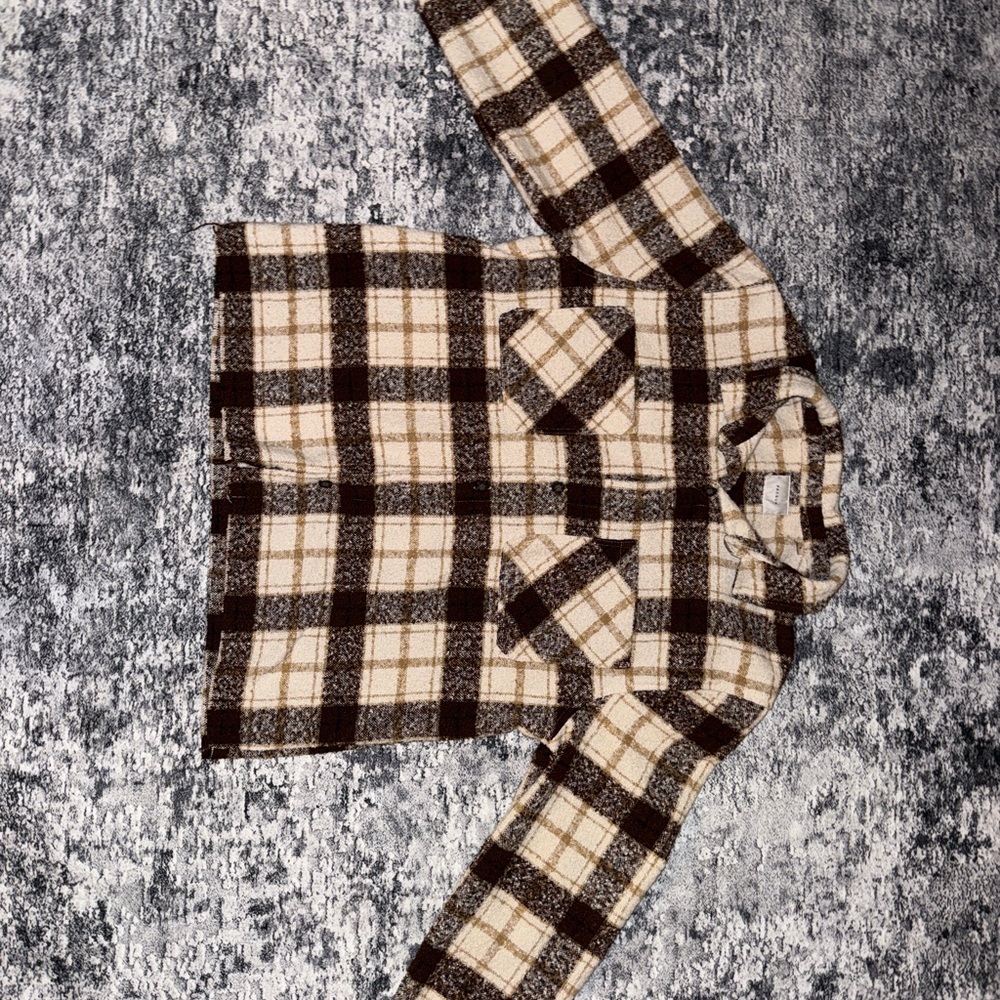 PacSun Men’s Checkered Button-Down Shirt - Brown and Cream